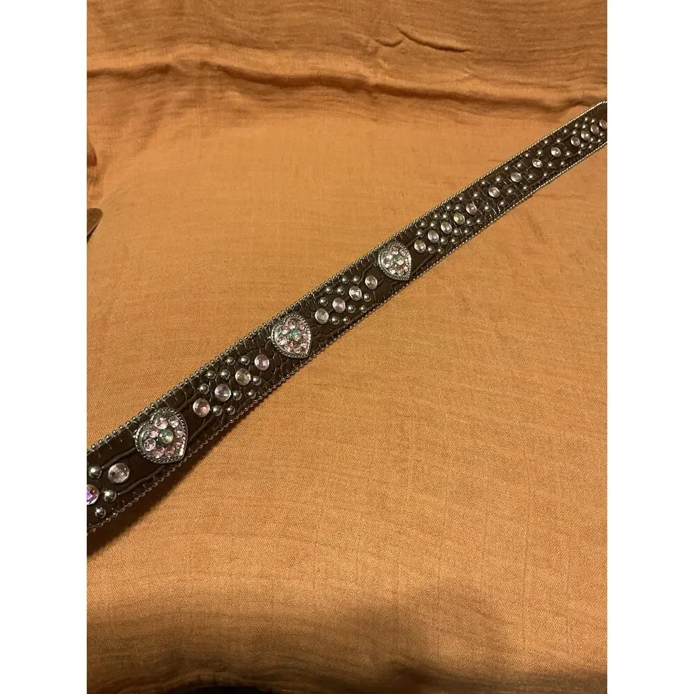Nocona Pink Heart Rhinestone Leather Belt Girls Western Alligator Print
